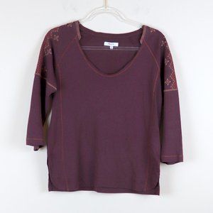Madewell BrownLS Knit Top Aztec Embroidery Size XS